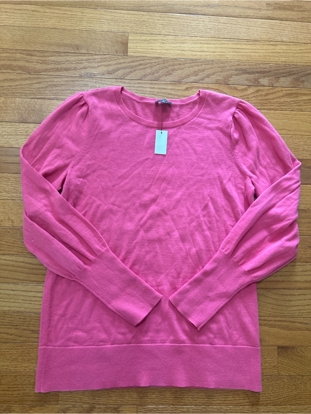Talbots Sweater Women’s Size S Pink Puff Shoulder Gold Button Cotton Blend NWT